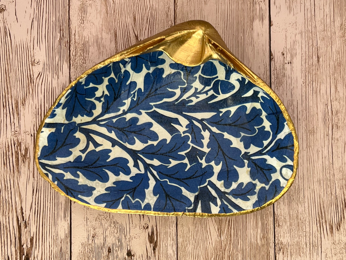 Extra Large Clam Shell Ring Dish with Blue Leaves