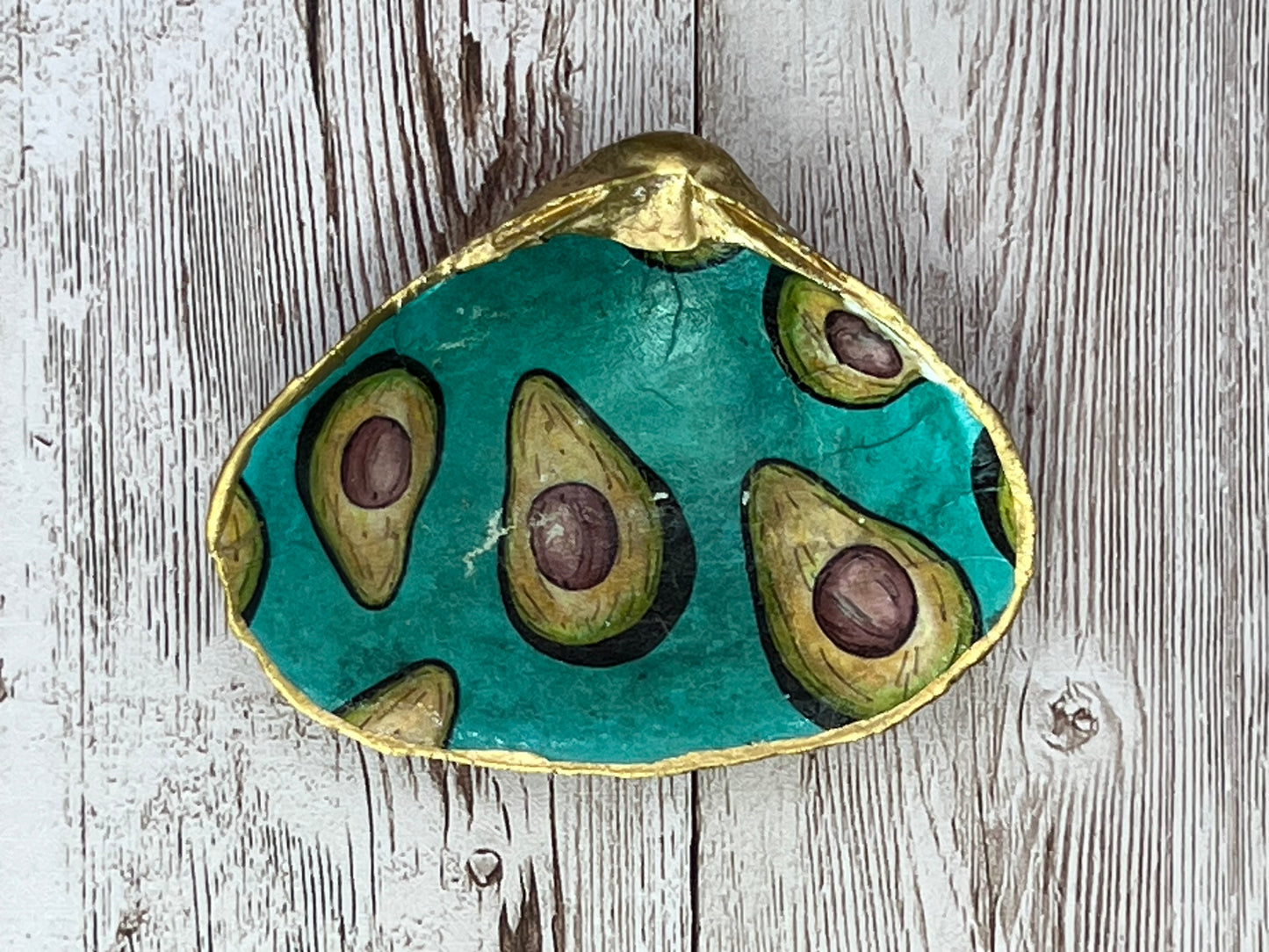 Small Clam Shell Ring Dish with Avocados